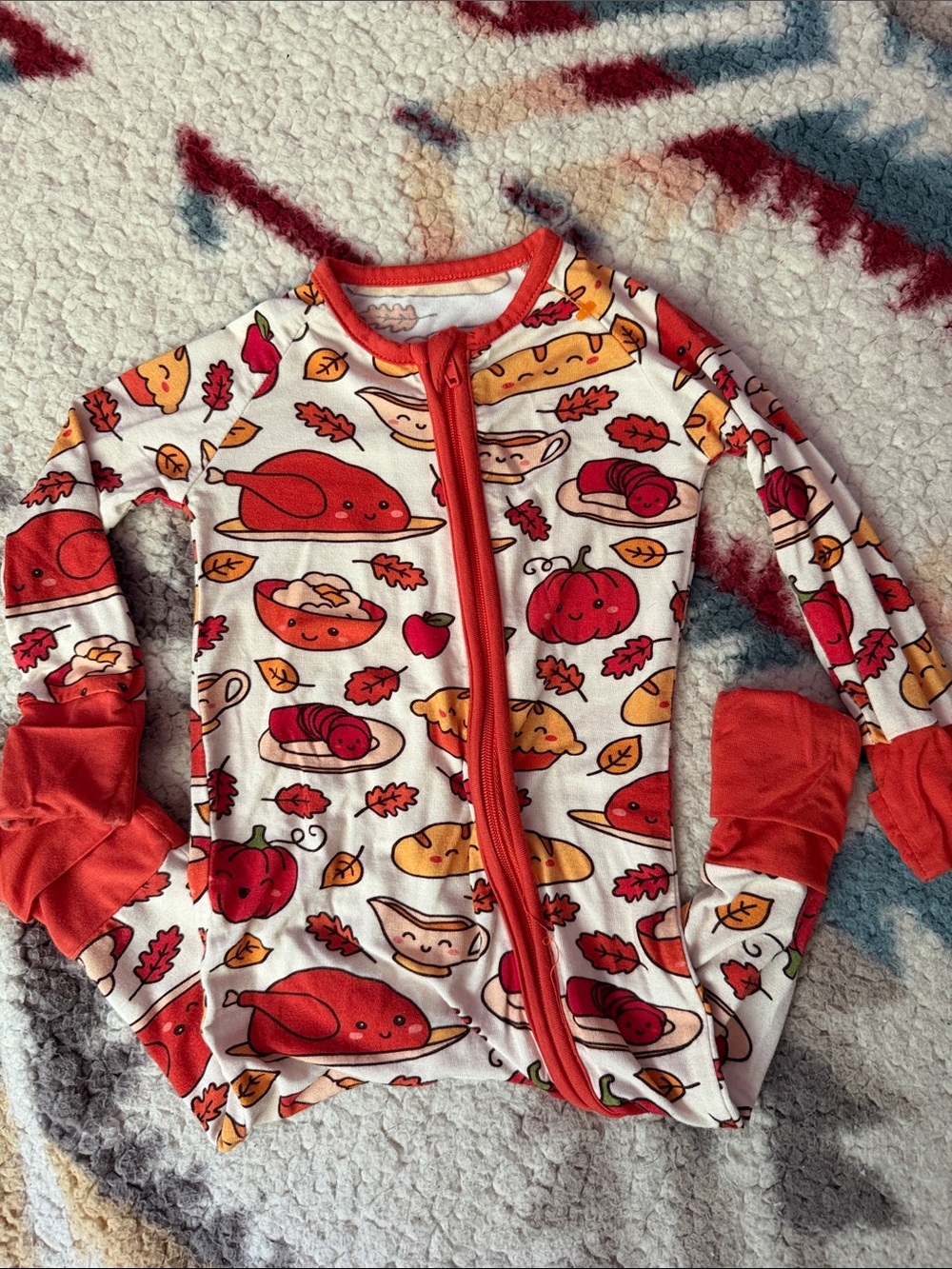 Thanksgiving Bamboo Zip Pajamas - Red & Orange Accents 0-3 months